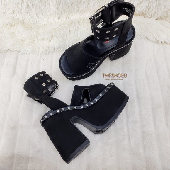 Camel 102 Stacked Black Velvet Platform Sandals Goth Punk Demonia Emo - Picture 2 of 10